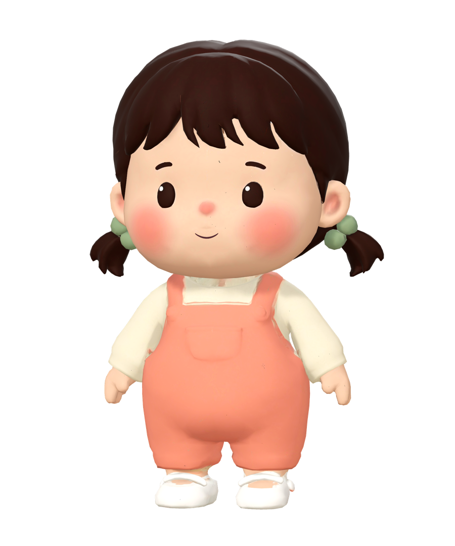 A toddler girl in pink dungarees
