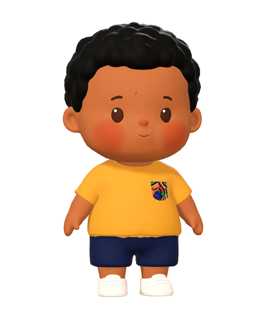Chidi, a toddler boy in a mustard T-shirt