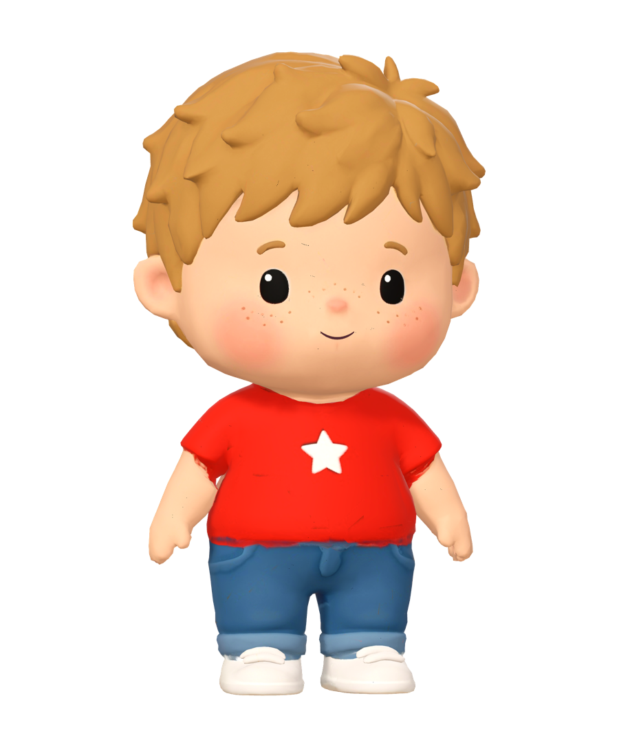 Noah, a toddler boy in a red T-shirt with a star