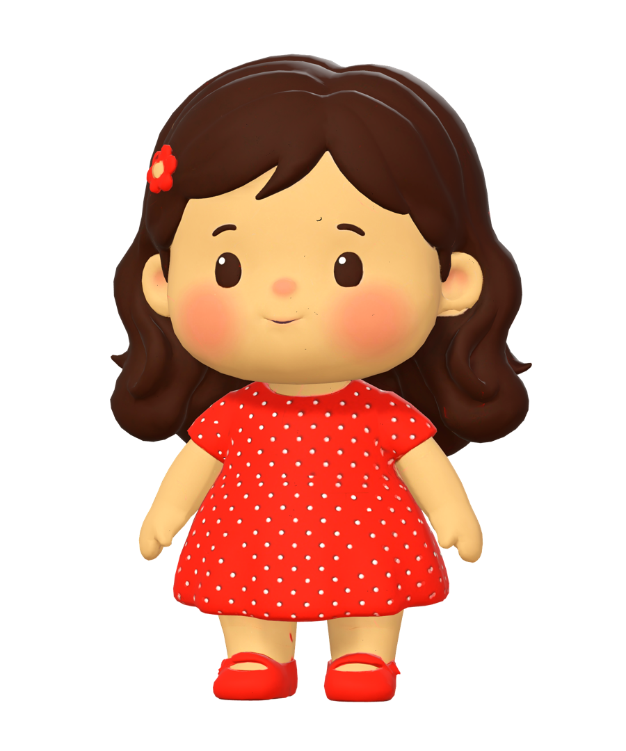 Lucía, a toddler girl in a red polka-dot dress
